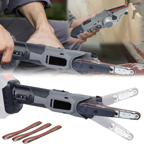 Ponceuse Bande, Ponceuse Bande Batterie Compatible Avec Makita 18V Ponceuse Sans Fil Sur Batterie Multi Ponceuse Lime électrique 10x330mm 3 Bandes Abrasives 6 Vitesses Réglables 35° (Sans Batterie)