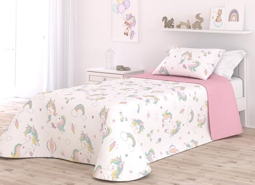Victorio & Lucchino Colcha Infantil de Verano y Primavera. Ligera Colcha cubrecama de Microfibra. Incluye Funda de cojín. (Unicorn con COJÍN, Cama 90cm)