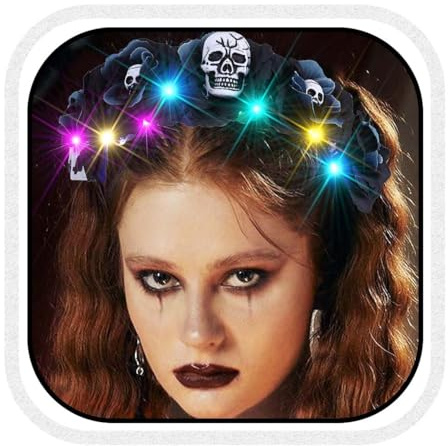 Reaky Leuchtende Halloween Stirnbänder, LED Glitzer BlumenHaarbänder, goldenes Spinnen Stirnband Tag der Toten Kopfbedeckung Halloween Haar-Accessoires für Frauen