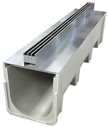 Canaletta Scolo Acqua Piovana Canale di Scarico in Resina e Griglia Lineare, Coperchio di Scarico Stretto in Acciaio Inox, Scarico Laterale Esterno, Grondaia a Pavimento per Terrazza(3slit,26cm(10 1/4