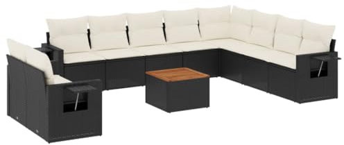 HETFTJN Loungemöbel Terrasse Bierzeltgarnitur Lounge Gartenmöbel Balkonmöbel Kleiner Balkon - 11-TLG. Garten-Sofagarnitur mit Kissen Schwarz Poly Rattan für Balkon Garten Restaurant Hof