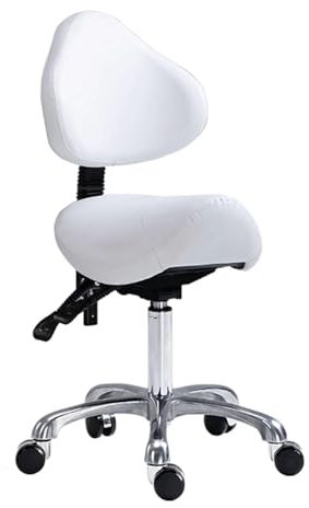 Ergonomischer Sattelhocker mit Rückenstütze und Rollen, verstellbarer Drehstuhl