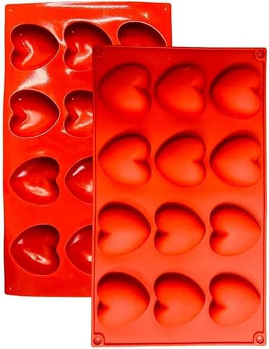 YXHZVON Juego de 2 Moldes de Silicona con Forma de Corazón para Chocolate, 15 Cavidades, Antiadherente, para Magdalenas, Pasteles, Pudín, Gelatina