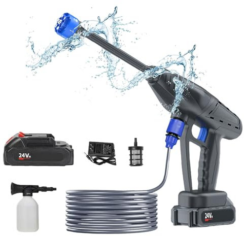 Limpiador de alta presión con batería, 3,5 l/min limpiador de alta presión inalámbrico, limpiador de alta presión inalámbrico portátil con 5 m manguera, para coche, terraza, ventana, césped, mascota