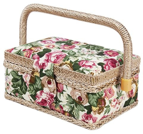 Großer Nähkorb, extra großer Nähkorb, Vintage Flora Sewing -Rückenet für Nähräume, handgefertigter Nähkorborganisator für Nadeln, Gewinde