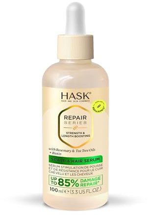 HASK Sérum pour cuir chevelu et cheveux avec huile de romarin, huile d'arbre à thé et biotine, répare les dommages, renforce les mèches, sans sulfate, sans cruauté envers les animaux - 100 ml