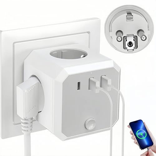 Enchufe Múltiple Cubo sin Cable - 4 Tomas + 3 USB (2A+1C) 4000W - Protección contra Sobretensiones - Compacto para Hogar/Oficina