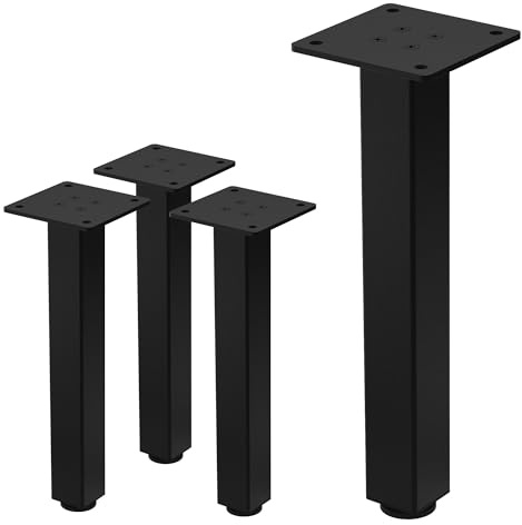 ML-Design 4er Set Tischbeine I-Design 30 cm, Schwarz glänzend, aus pulverbeschichtetem Stahl, eckig, Profil 4x4 cm, Höhenverstellbare Möbelfüße 1-4 cm, Möbelbeine für Couchtische, Bänke, Sideboards
