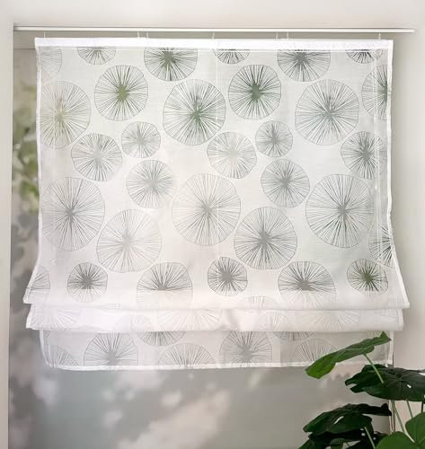 Devola Tenda a pacchetto traslucida, moderna, con motivo circolare, altezza x larghezza 140 x 45 cm, colore bianco, con chiusura a strappo, 1 pezzo