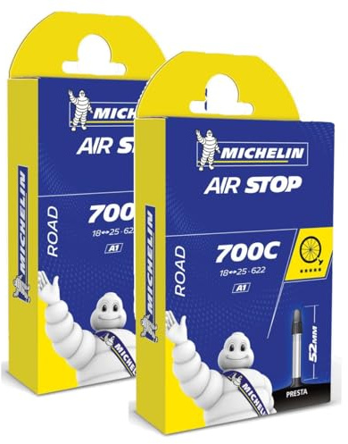 MICHELIN - Lot de Deux Chambres à air A1 AIRSTOP 700C 18/25X622 PR52 - Access Line - Valve Presta 52mm - Résistance aux crevaisons - Idéale pour vélos de Route - ETRTO 18/25-622 - Réf. CAI 075096.