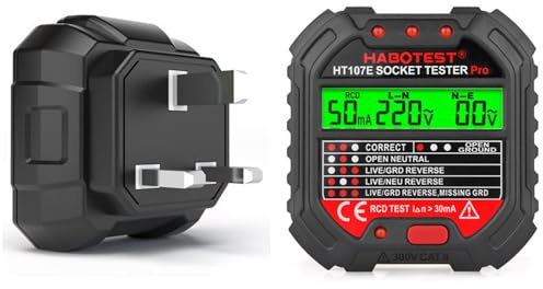 UK RCD Plug Socket Tester Electrical Circuit Polarity Voltage Detector | Features LCD display, 90-250V voltage detection, and breaker finder for home safety checks