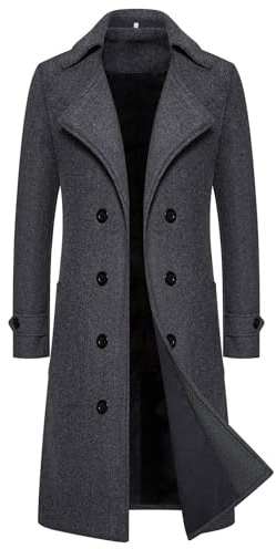 Generisch Cappotto Lungo da Uomo in Lana, Trench da Uomo Slim Fit, Giacca a Vento a Due Righe da Business, Giacca Casual da Uomo, Stile Inglese, Longblazer Monocromatico, Blazer Classico ed Elegante