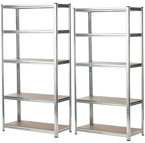 Thrink 5-Tier Heavy Duty Garage Shelving Unit | Large Metal Boltless Storage Rack Organizer | Freestanding Utility Shelves for Shed, Warehouse, Workshop, Office & Home – 180 x 90 x 40cm (2 BAYS)