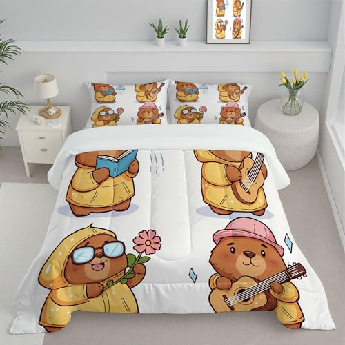 JEDTAKCT Piumino King Size 4 Stagioni Orsetto Carino Piumone Bambino Animale Dei Cartoni Animati 260X230 Morbida Chaud Trapunta In Microfibra Per Tutte Le Stagioni, Lavabile Leggero, Marrone