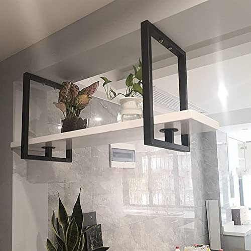 Wrought Iron Hanging Wine Rack & Solid Wood Plant Stand1 Tier Ceiling Shelf for Kitchen & Bar StorageEasy Install Floating Display Stand for Wine & Plants