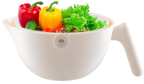 Passoire de Cuisine,Égouttoir Rotatif Double Couche avec Bol de Mélange,Passoire Rotative pour Lavage et Égouttage | Appartement Dortoir