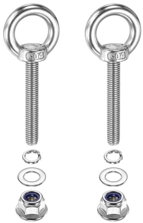 PATIKIL Boulon À Œil M8 x 50mm Avec Épaulement, 2 Pcs 304 Acier Inoxydable Anneau De Levage Boulon À Œil Fileté Avec Écrous À Collerette, Rondelles Plates Et Ressorts Et Arrimage