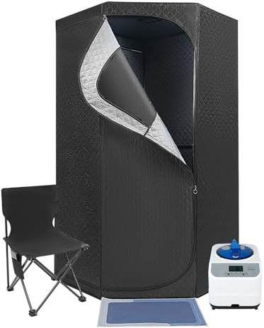 Ångbastu bärbar 1 350 W hemmabastu med 3 l ånggenerator, mobil bastu med fjärrkontroll, ångbastubox med fjärrkontroll, inomhusbastu set för hemmet 9 temperaturnivåer