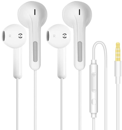 Wired Earphones In Ear Headphones Wired ear buds 3.5mm jack head phones | 2 Pack Wired Earbuds with mic Noise Isolating, Plug In ear phones wired for Phone Samsung Huawei Android Tablets Laptops