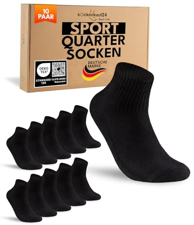 sockenkauf24 10 Paia Calze Sportive Uomo Donna Calzini Tennis Corte Quarter Sport Socks Spugna Rinforzati Nero 39-42