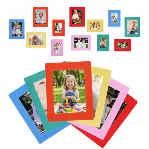 12PCS Colorful Magnetic Picture Frames for Refrigerator, Magnetic Photo Frames for Fridge, Home, Office, School, Locker, Display (4.8x6.3 Inch + 4.6x3.3 Inch, Red, Green, Blue, Yellow, Pink, Orange)