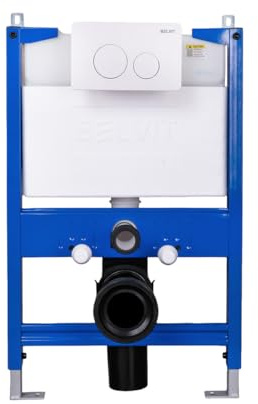 Belvit WC Vorwandelement 75-82 cm mit Unterputz Spülkasten, Blau | Montageelement für Wand WC Trockenbau, 2 Mengen Spültechnik, Betätigungsplatte inklusive, Installationssystem für Hänge WC