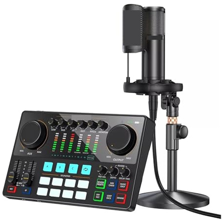 Podcast Equipment Kit with XLR Condenser Microphone, Audio Interface, and Sound Card for Recording, Streaming, and Music Production