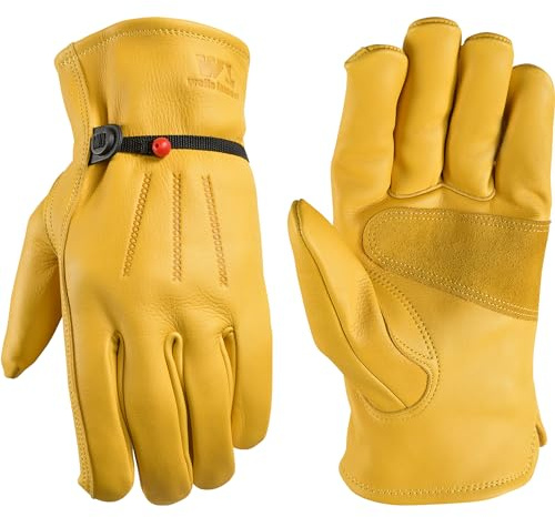 Wells Lamont Leather Work Gloves for Men – Heavy Duty, Cowhide, Abrasion & Puncture Resistant – Adjustable Wrist, Gunn Cut Design, Ideal for Ranching, Farming, Construction -Saddletan - XL