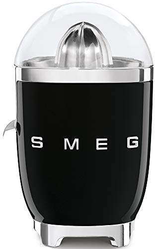 Smeg CJF01BLUK Retro 50's Style Citrus Juicer with Lid, Stainless Steel Reamer and Strainer, Anti-Drip Spout, Black