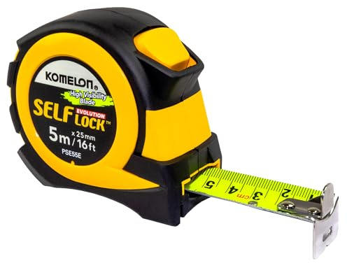 Komelon PSE55E Maßband, 5 m, metrisch, selbstschließend, Gelb/Schwarz