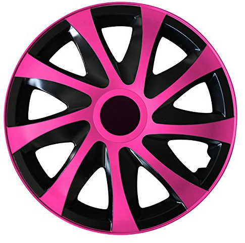 (Größe wählbar) 15 Zoll Radkappen/Radzierblenden XXX4 Bicolor (Schwarz-Pink) passend für Fast alle Fahrzeugtypen – universal