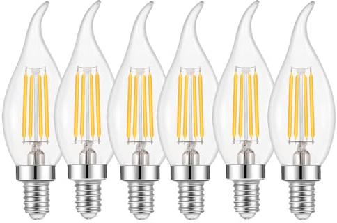 WULUN 6er Pack E14 Kerze LED Lampe für Kronleuchter, E14 Glühfaden Retrofit Classic, 4W Ersetzt 40W Halogenlampe, 3000K Warmweiß, 400 Lumen, Filament Fadenlampe, Klar Glas, Nicht Dimmbar