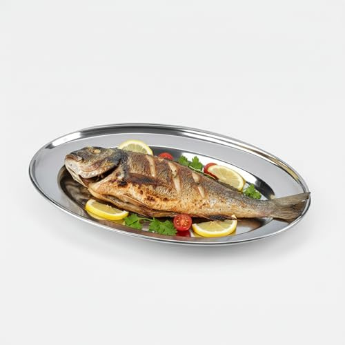 WINSOME Serving Platter Stainless Steel Oval Dish - Multipurpose Food Tray for Dinner Buffet, Parties and Gatherings