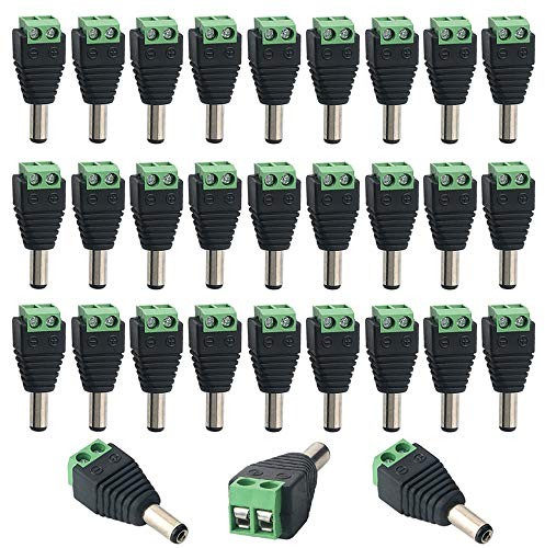 QitinDasen 30 Pezzi 5.5 X 2.1 mm DC Vite Terminale Spina Connettore, 12V DC Alimentazione Jack Connettore Adattatore, 2 Pin Maschio Spina per CCTV Telecamera LED Striscia