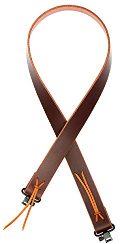 Detroit Leather Shop USA Handmade Simple Fixed Length Rifle Sling 1.25 Wide Brown Buffalo Leather Rawhide Lace Black SWIVELS Included! Two Point Gun Sling (Model FL)