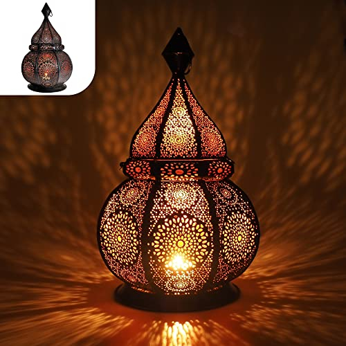 Gadgy Farol Marroquí Decorativo 36 cm – Linterna Árabe de Metal con Efecto Sombra – Portavelas Oriental para Interior y Exterior – Lámpara de Estilo Vintage para Velas o Luz Eléctrica – Hecho a Mano