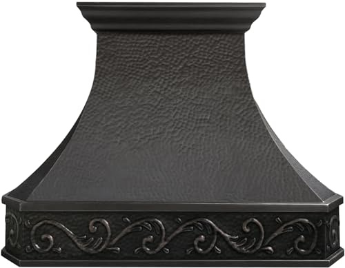 SINDA Island Mount 99.9% Pure Virgin Copper Range Hood Handcrafted by Artisans, Includes SUS304 Commercial Grade Vent, Lighting, Fan Motor and Baffle Filter, Hand Hammered, 36W x 48H, H3LBOI3648