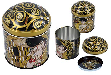 CARMANI - Gustav Klimt The Kiss Printed Small Metal Tin Tea Coffee Sugar Canister Storage Box with Lids