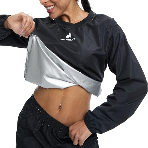 HOTSUIT Sauna Jackets Women Workout Sauna Shirts Anti Rip Gym Sweat Suit Tops, Black, 5XL