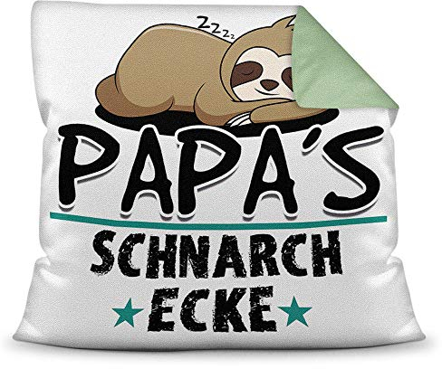 Kuschel-Kissen inkl. Füllung mit Spruch für Papa - Papas Schnarch-Ecke - Bestes Vatertagsgeschenk/Geschenk-Idee Vatertag Geburtstag/Für Väter - Farbkissen Rückseite Seegrün
