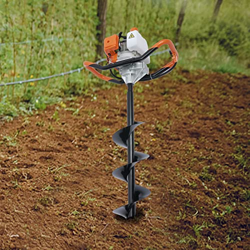 Earth Auger Fence Post Hole Borer Ground 52cc Petrol Ground Spiral Digger 3 Drill Bits Attachments 4 6 8 Inch Extension Pole 12 2HP 8500rpm 2 Stroke