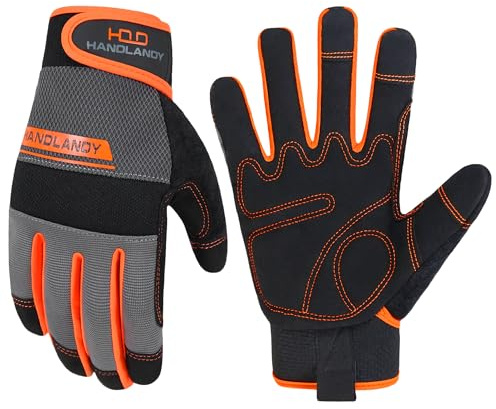 HANDLANDY Safety Work Gloves, Utility Mehanic Gloves, Orange, M