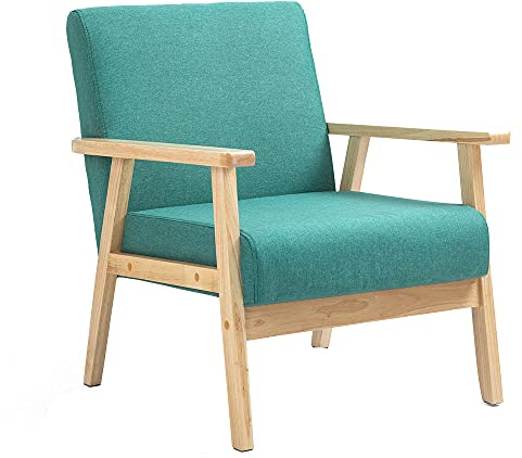 Mingone Sessel Cocktailsessel mit Armlehnen&Holzrahmen Grün | Gepolsterter Skandinavischer Stil Loungesessel | Modern 1 Sitzer Sofa | Massivholz für Wohnzimmer Schlafzimmer bis 120kg