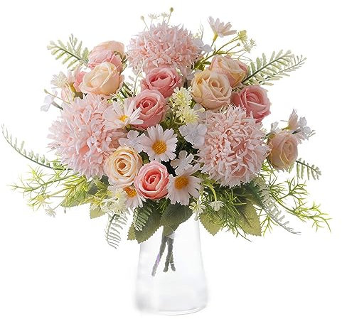 KIRIFLY Kunstblumen wie echt Künstliche Blumen Deko Rose Seidenblumen Hortensien Blumenarrangements Hochzeit Blumenstrauß 3 Packungen(Rosa)