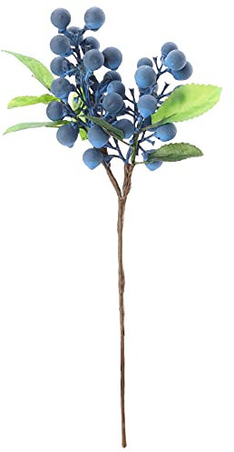 INIFLM 10 Stück künstliche Schaumstoff-Heidelbeeren, 9,4 mm, künstliche Beeren, Strauch, Stechpalmenzweig, lebensechte Beeren mit grünen Blättern, ideal für Vasen, Hochzeit, DIY, Brautstrauß,