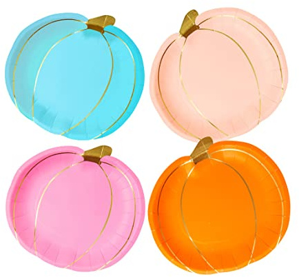 Talking Tables 8 Stück Halloween Teller | Kürbisform Orange, Blau und Rosa Einweggeschirr für Party, Herbst, Erntedankfest, HALLOWPLATE
