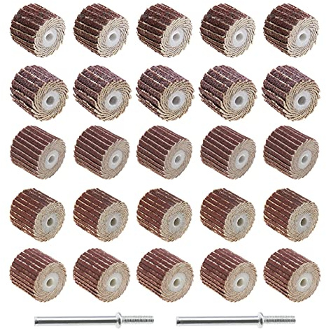 Micro Traders 20Pcs 80/120/240/320/600 Grit Flap Wheel Sandpaper Sanding Disc for Rotary Tools with Long Handle Shank Mandrel 13x12x3mm/0.51x0.47x0.12inch Emery Cloth Polish Tool Accessories