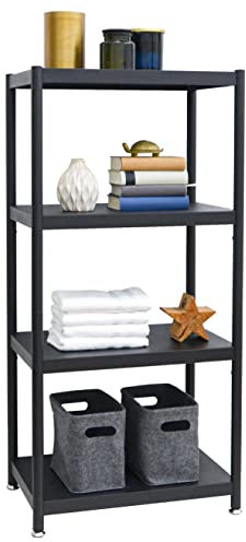 shelfr Industrial Design Metallregal Schwarz Stehend - 61x41x130 Standregal - 4 Ebenen Wandregal Schwerlast Regal - Wohnzimmerregal Modern - Küchenregal Schwarz Badregal Bücherregal Raumteiler Metall