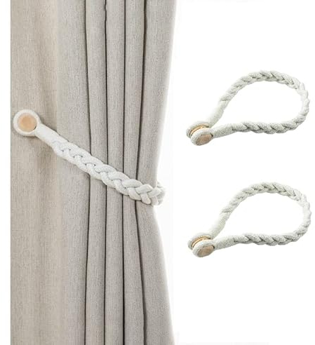 TSQZE Magnet-Vorhang-Raffhalter, Boho-Stil, Baumwollblätter, geflochten, für Zuhause, Büro, Café, Dekoration, 50 cm lang (1 Paar)