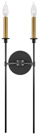 Lark Hux by Hinkley 83072BK Two Light Candle Wall Sconce, Traditional Torch, Slender and Elongating, Black and Lacquered Brass
